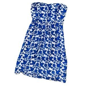Old Navy Y2K Blue Bird Strapless Tea Dress Women’s 6 Preppy Coastal Animal Print
